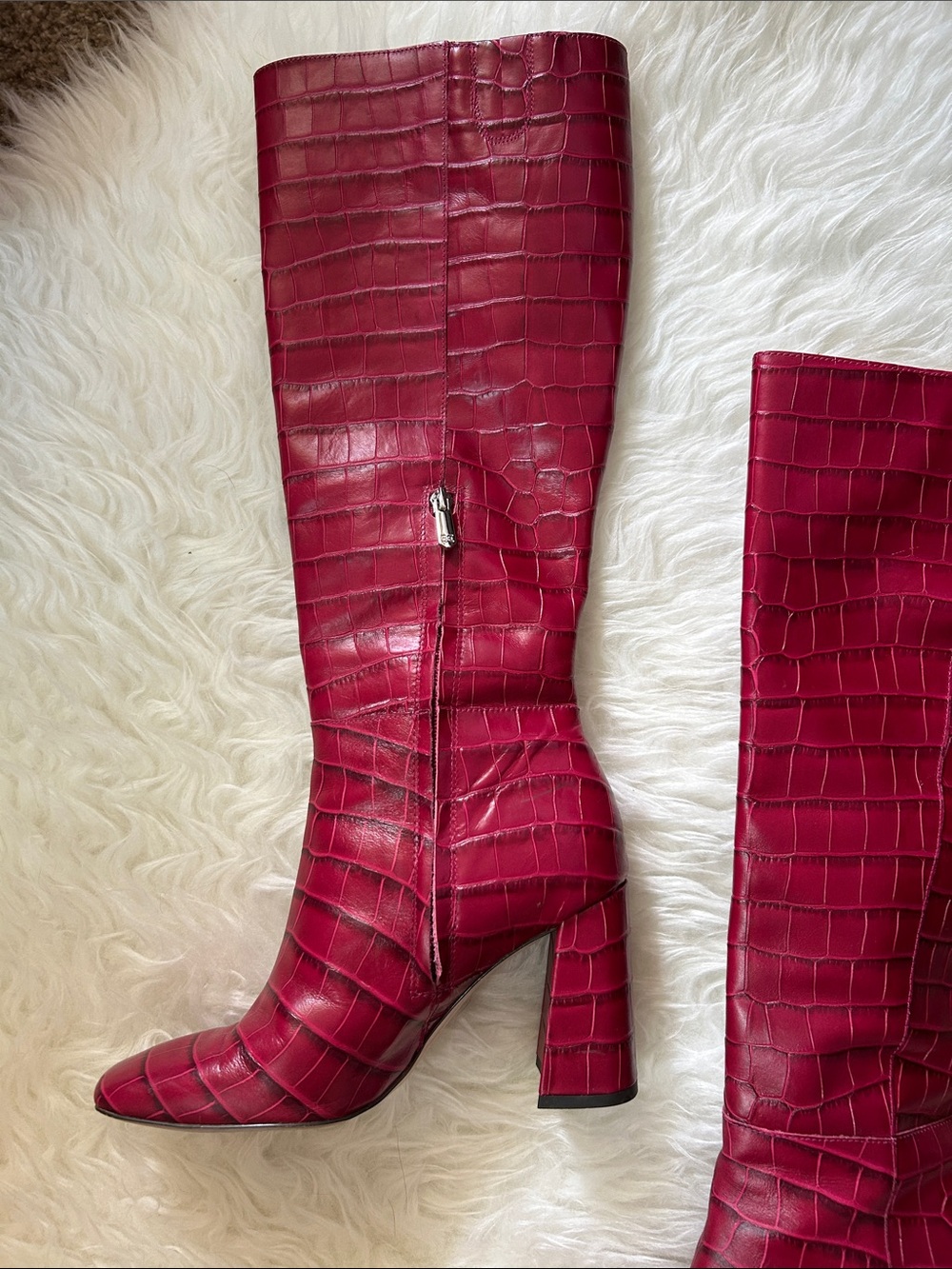 SAM EDELMAN • GORGEOUS Red Croc-Embossed Knee High Heeled Boots Boots - Picture 4 of 16